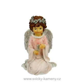 ANDĚL KLEČÍCÍ FIGURKA 125 mm RŮŽOVÁ S PERLETÍ