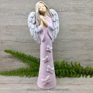 ANDĚL VELKÝ FIGURKA 350 mm RŮŽOVÝ s motýly